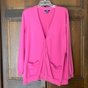 Chaps. Plus Size 3X. Pink Long Sleeve Cardigan.
